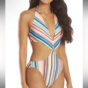 Vince Camuto Women's Multi Stripe Ring Monokini One Piece Swimsuit New